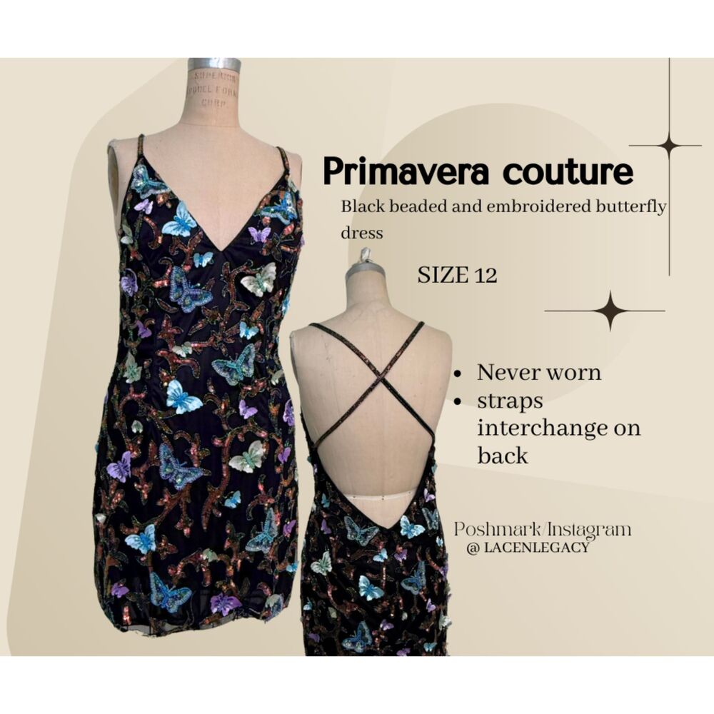 Primavera Couture 3801 - Butterfly Appliqued Cocktail Dress